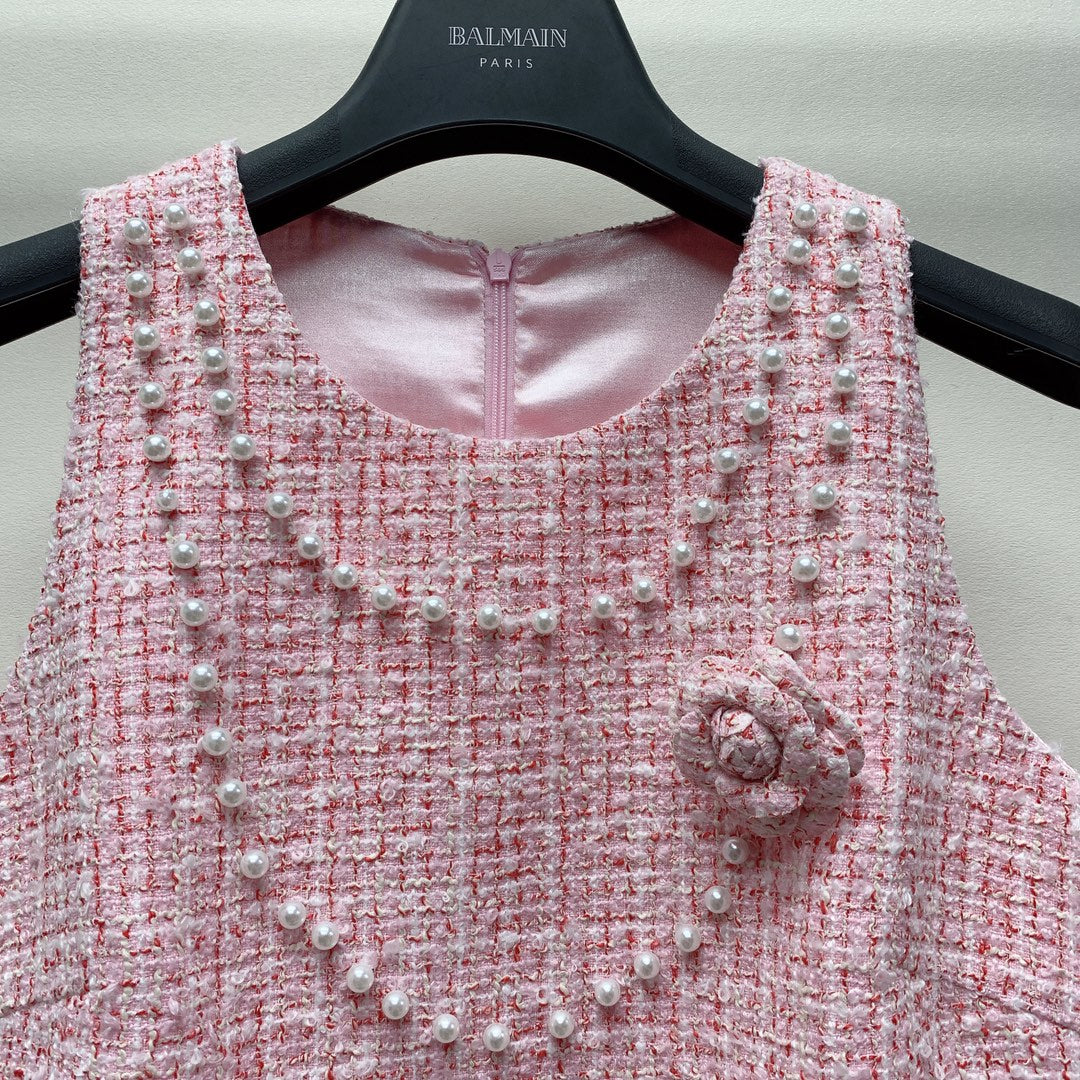 CC 25 Flower Woven Dress Tweed Pink Polyester Cotton 257307