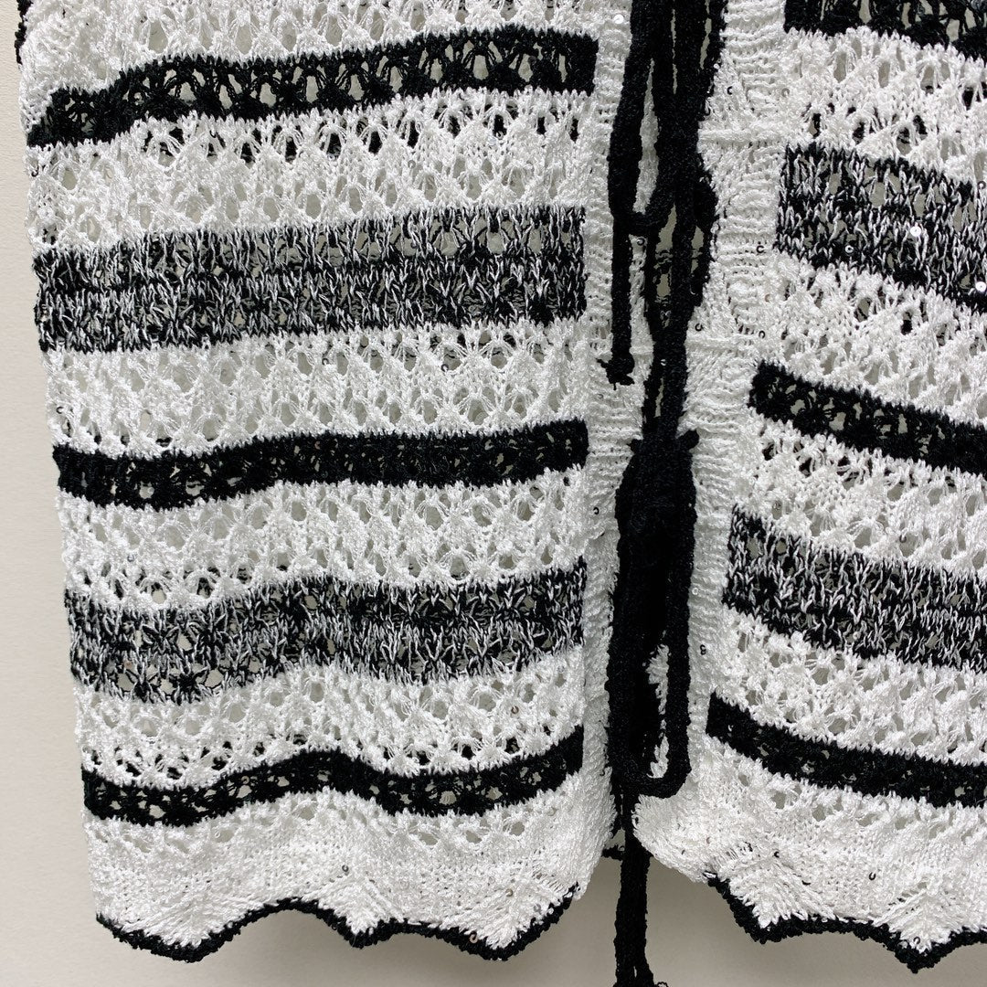 Celine 25 Striped Sleeveless Vest Black White Wool Polyester 277571