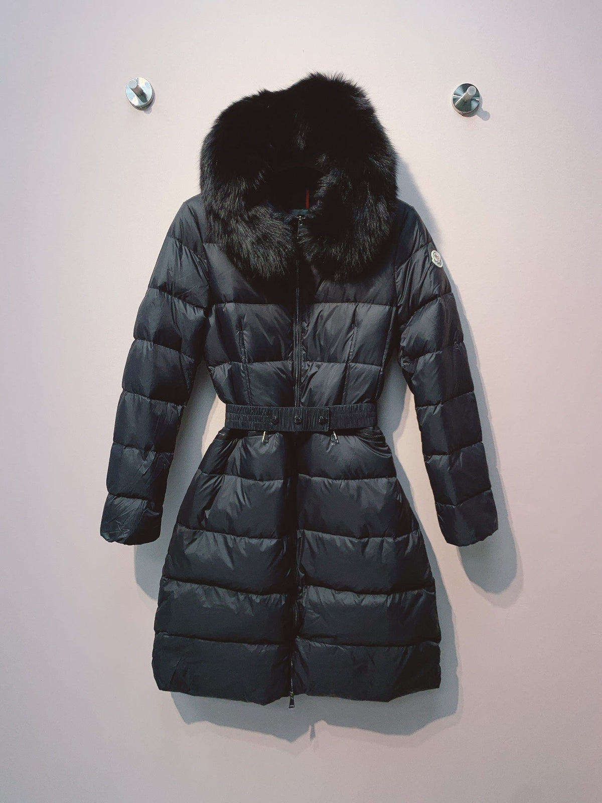 Moncler 25 Long Down Jacket With Rabbit Fur Collar 289112