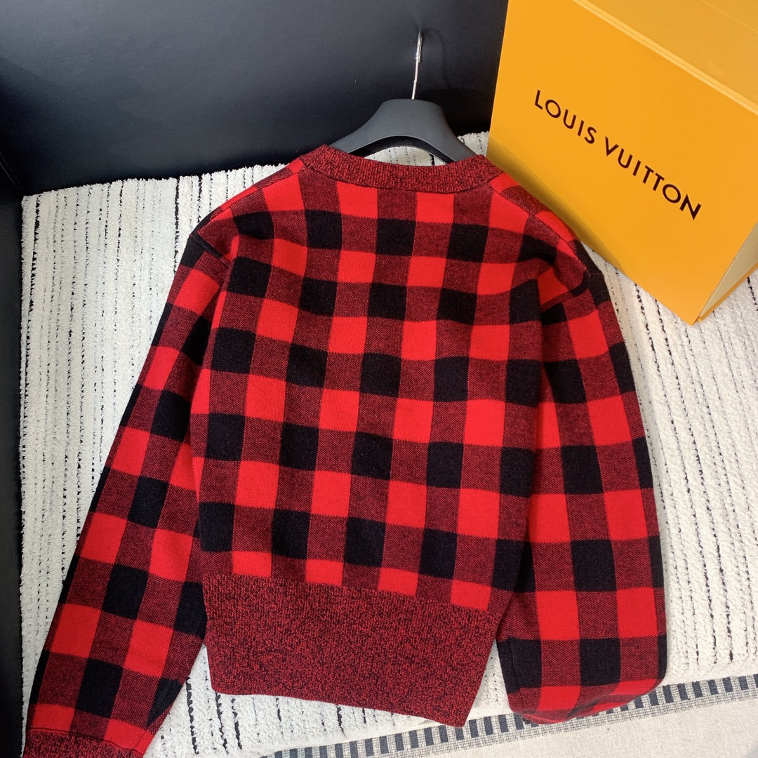 LV 25 Cardigan Red Black Wool Cashmere 301568
