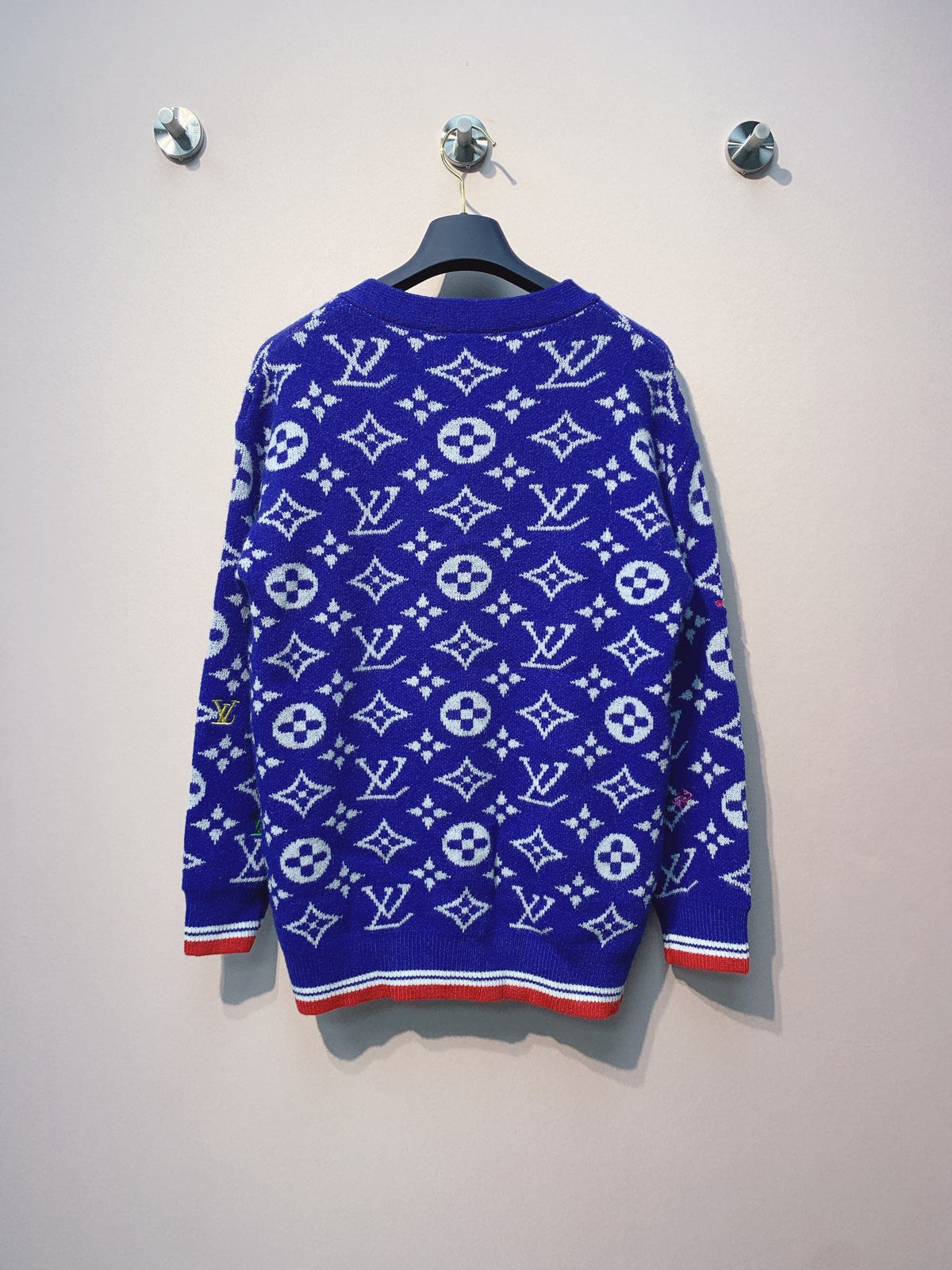 LV 25 Cardigan Red Blue Wool Polyester 301611