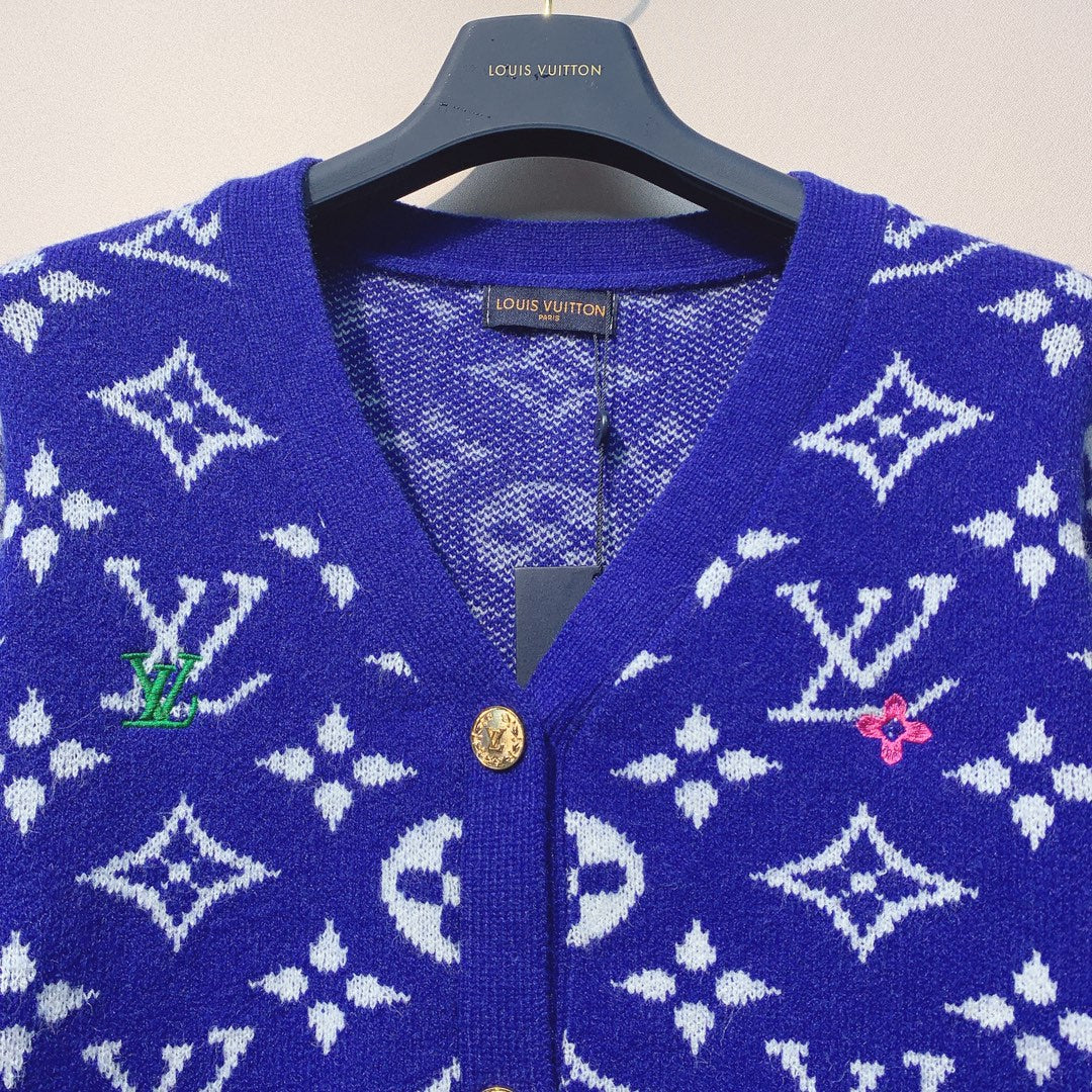 LV 25 Cardigan Red Blue Wool Polyester 301611