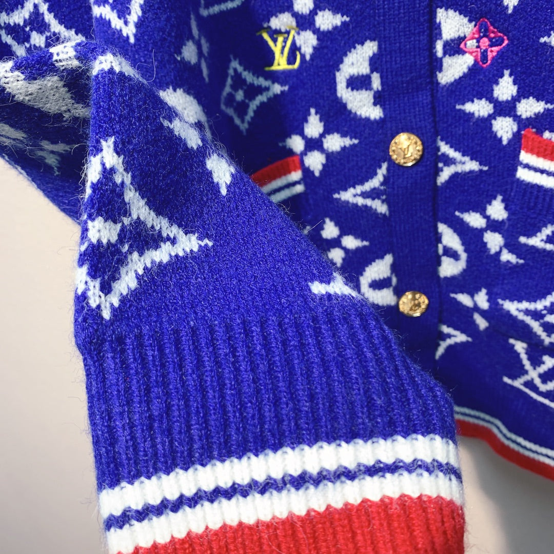 LV 25 Cardigan Red Blue Wool Polyester 301611