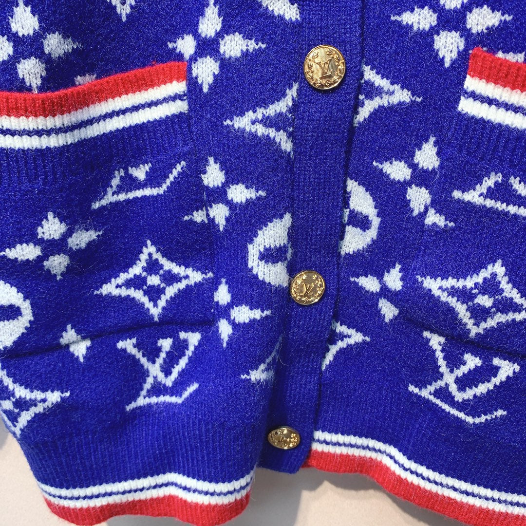 LV 25 Cardigan Red Blue Wool Polyester 301611