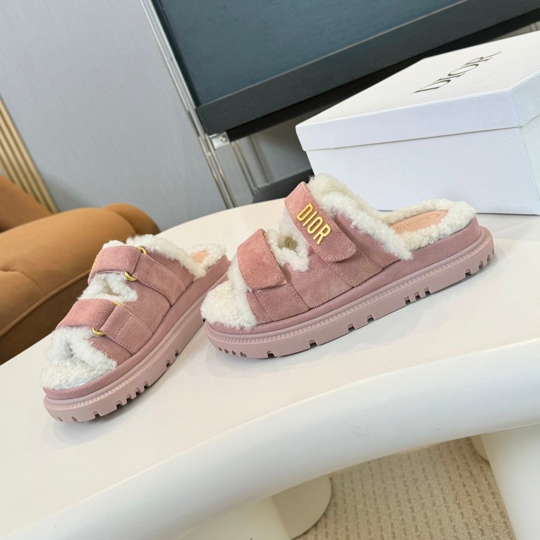 CD Dioract Slide Pink Suede And Fleece Lining
