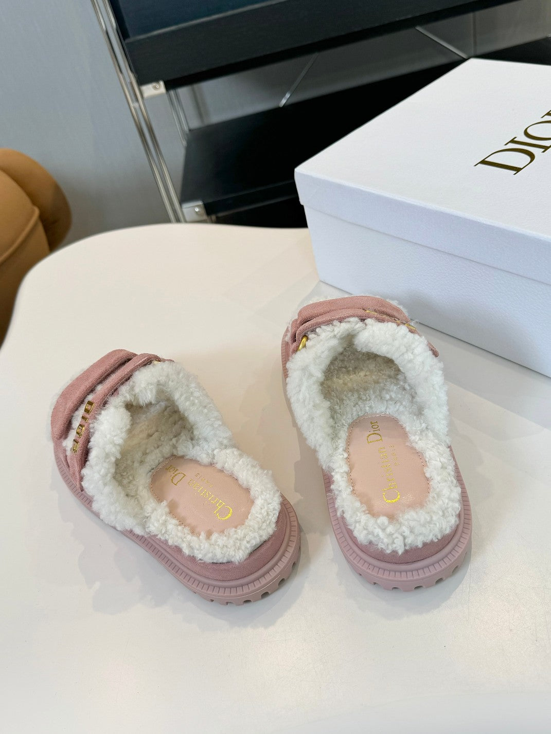 CD Dioract Slide Pink Suede And Fleece Lining