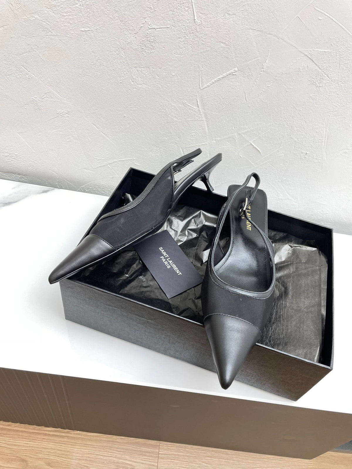 OXALIS SLINGBACK PUMPS 30 IN MESH BLACK LEATHER