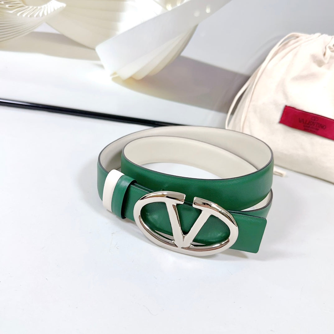 The Bold Edition Reversible Belt 30mm Green White Calfskin Silver Buckle