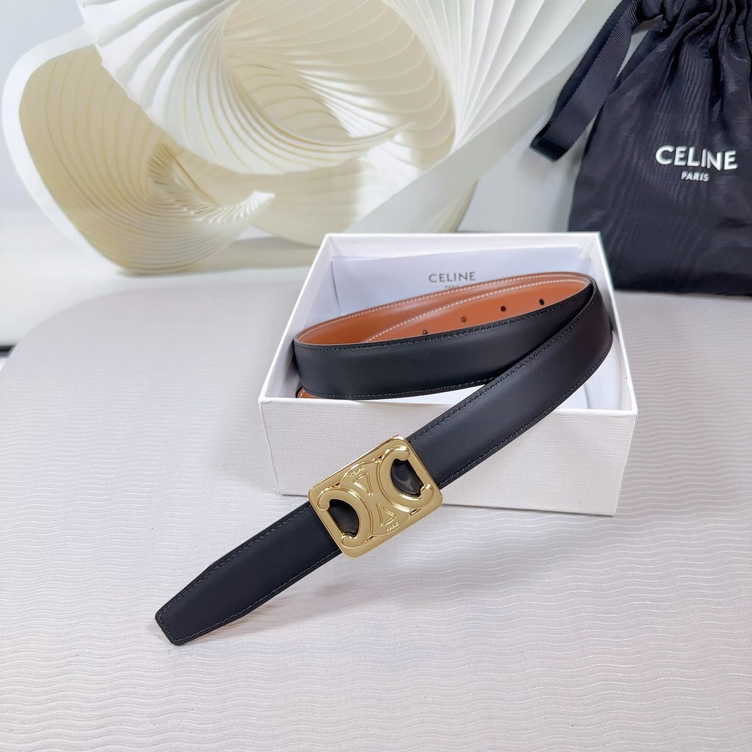 CL MEDIUM 25 MM REVERSIBLE FRAMED TRIOMPHE BELT BLACK AND BRONZE BROWN CALFSKIN LIGHT GOLD HARDWARE