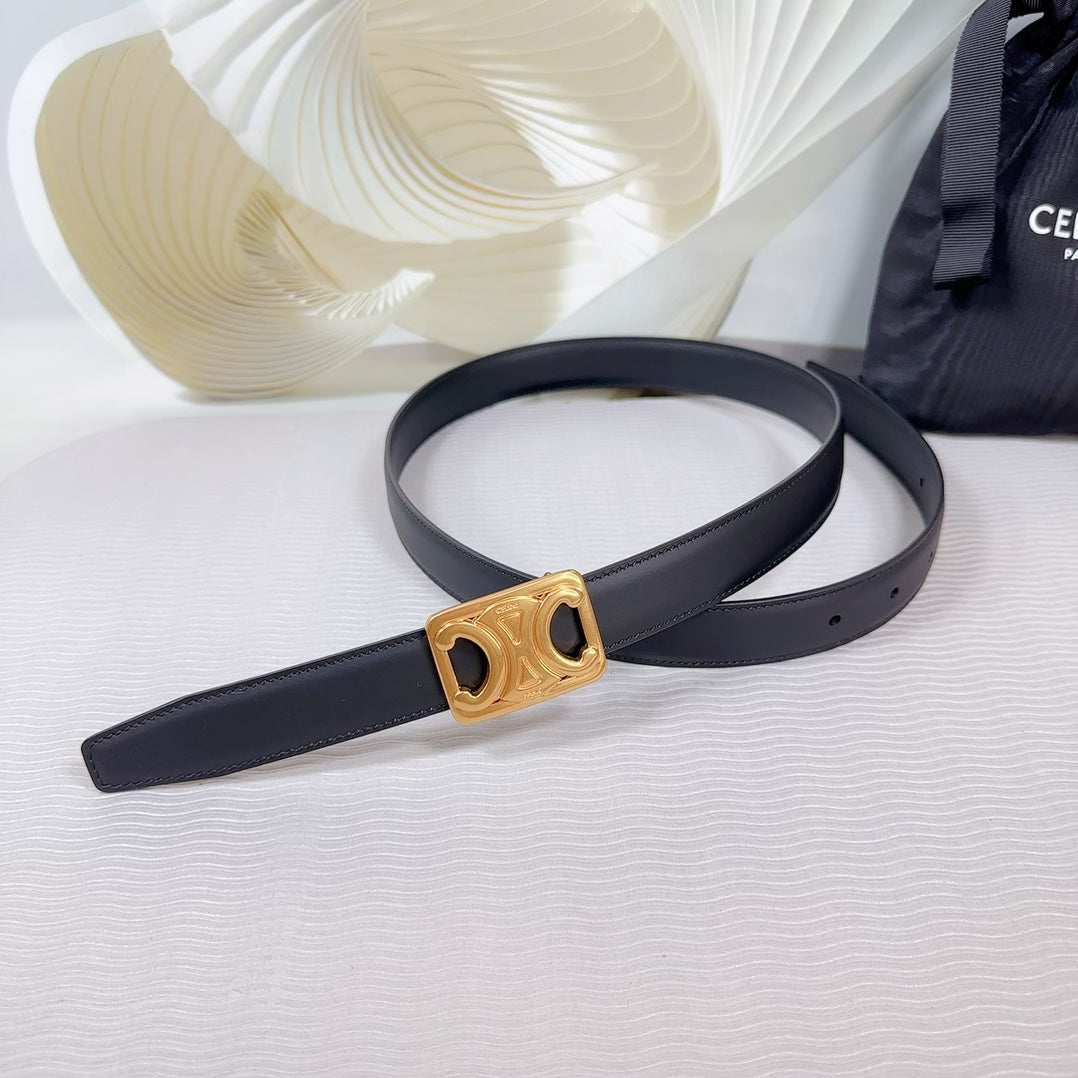 CL MEDIUM 25MM REVERSIBLE FRAMED TRIOMPHE BELT BLACK CALFSKIN GOLD HARDWARE