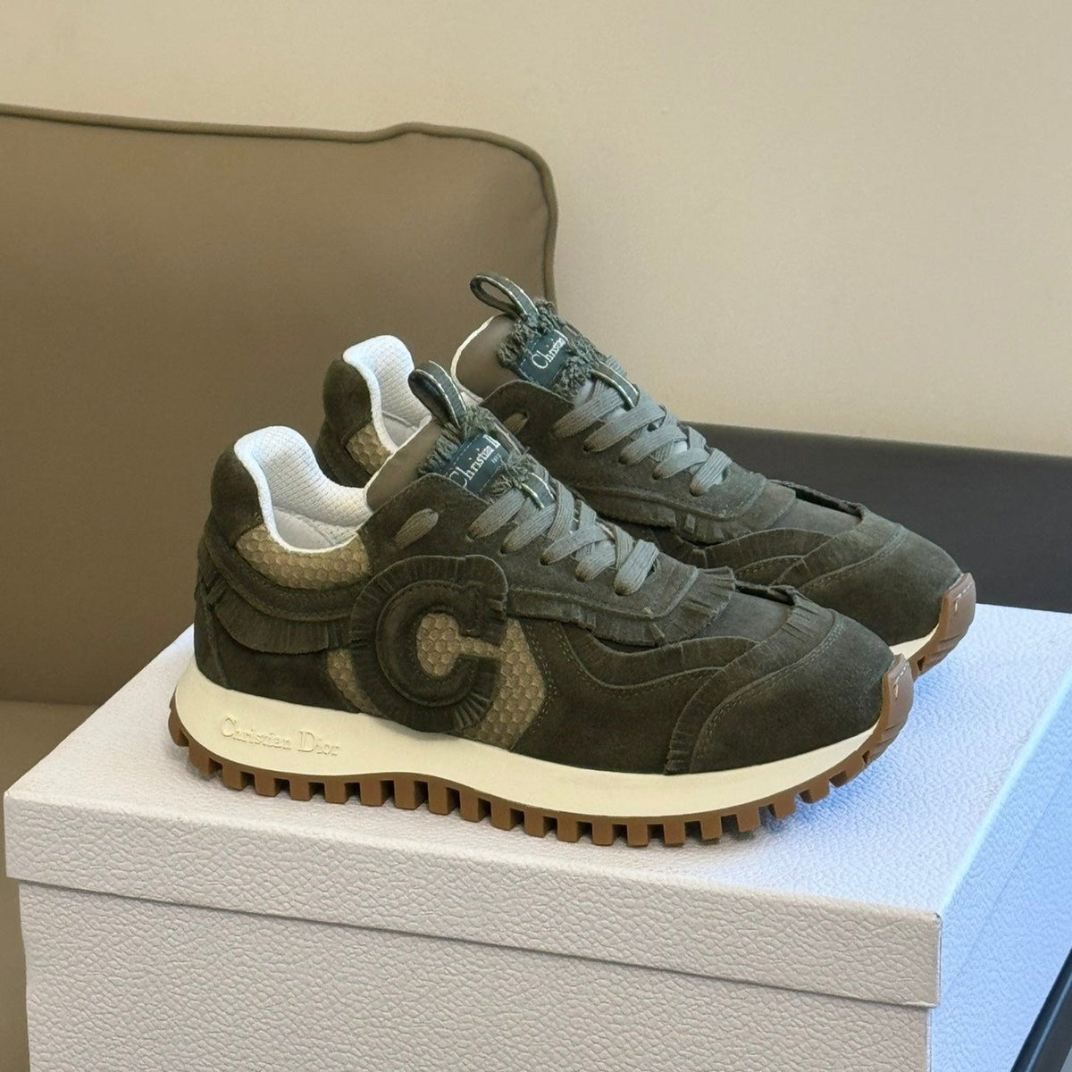 Cest CD Sneaker Dark Green Suede Calfskin and Mesh