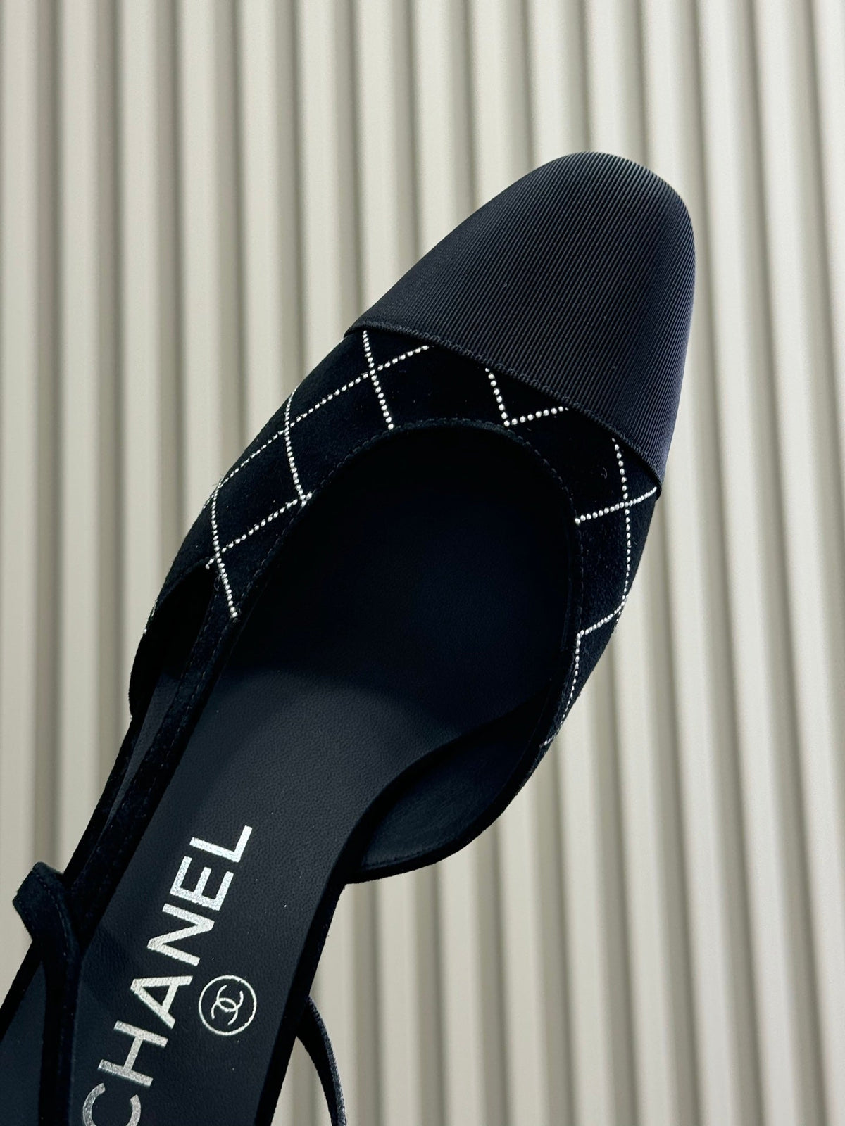 Chanel 25 Plaid Slingback Black Suede Sheepskin 468361