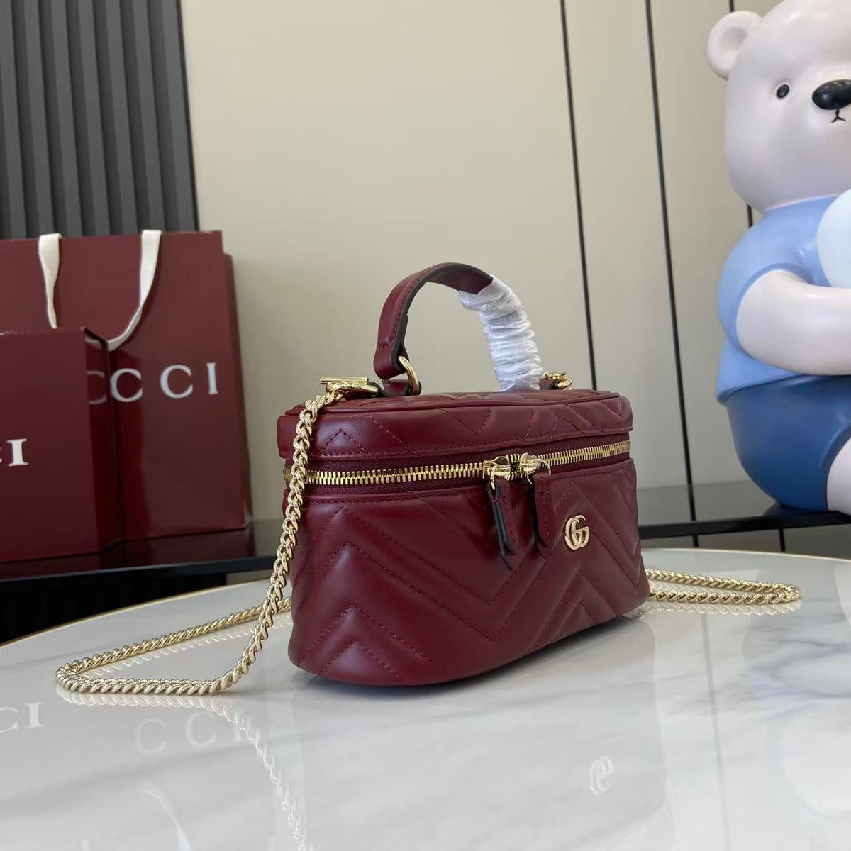 Gucci 25 Marmont Vanity Bag Rosso Ancora Red Cowhide 294900