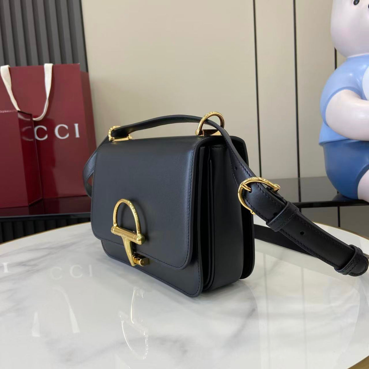 Gucci 25 Siena Bag Black Gold Leather 292363