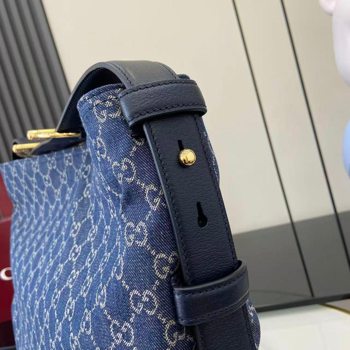 Gucci 25 Beatrix 40cm Handbag Navy Blue Denim Leather 292318