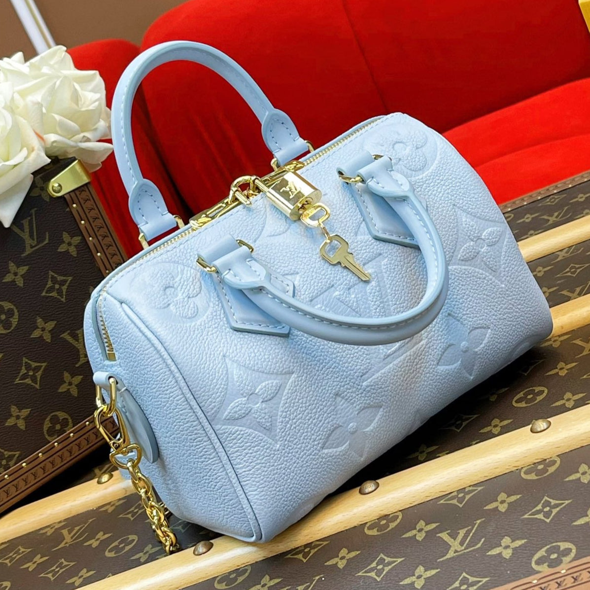 LV Speedy BandouliÃ¨re 20 Blue Monogram Empreinte Leather