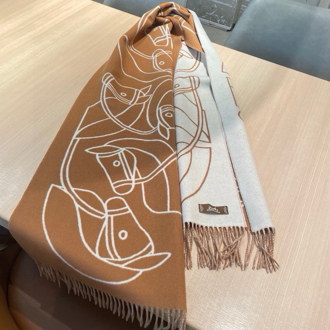 CASAQUE ENTRELACS EQUESTRES 190 CM SCARF IN COPPER BROWN CASHMERE