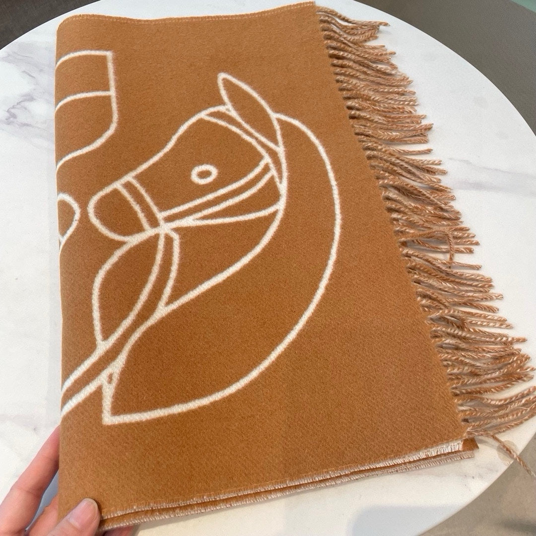 CASAQUE ENTRELACS EQUESTRES 190 CM SCARF IN COPPER BROWN CASHMERE