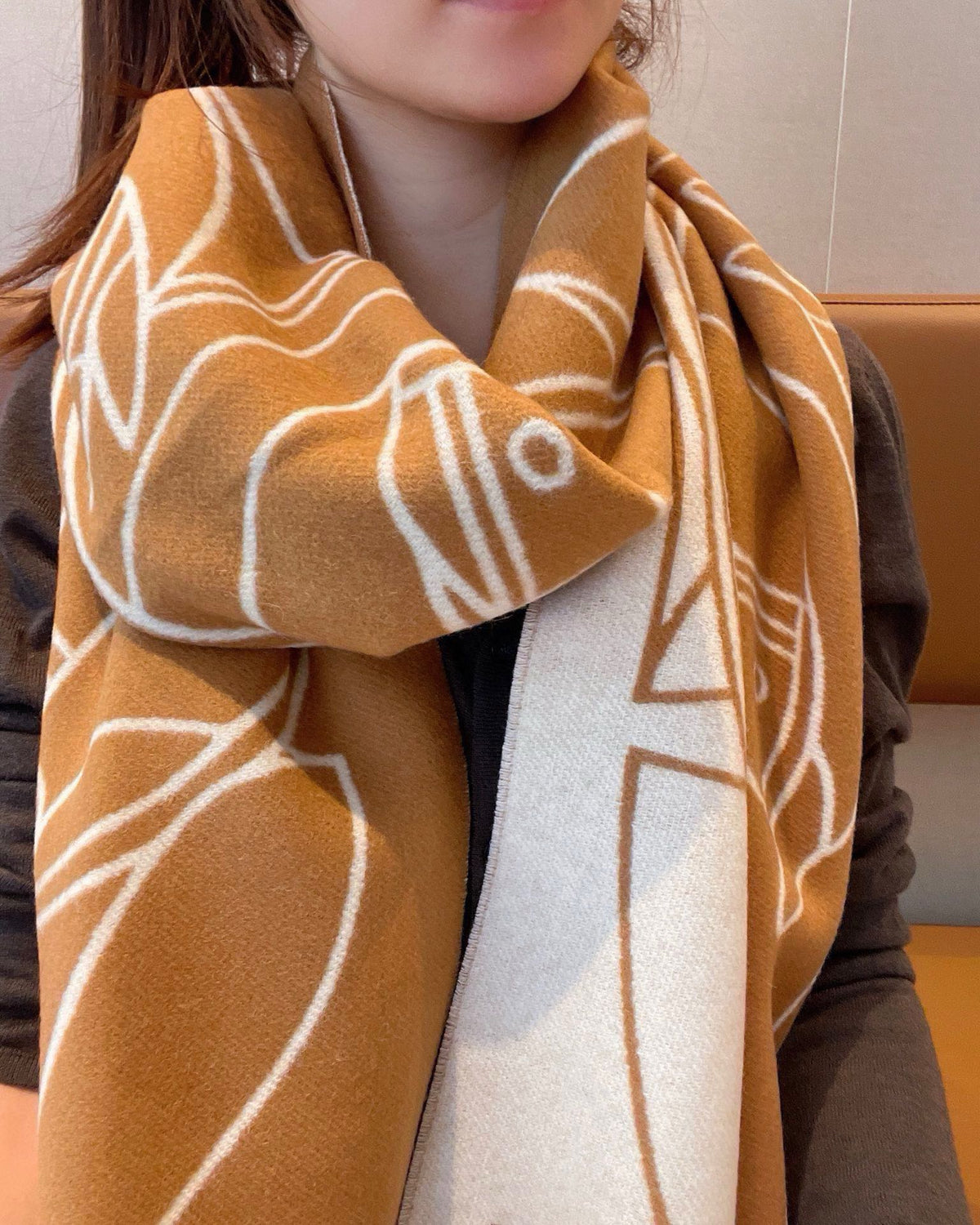 CASAQUE ENTRELACS EQUESTRES 190 CM SCARF IN COPPER BROWN CASHMERE