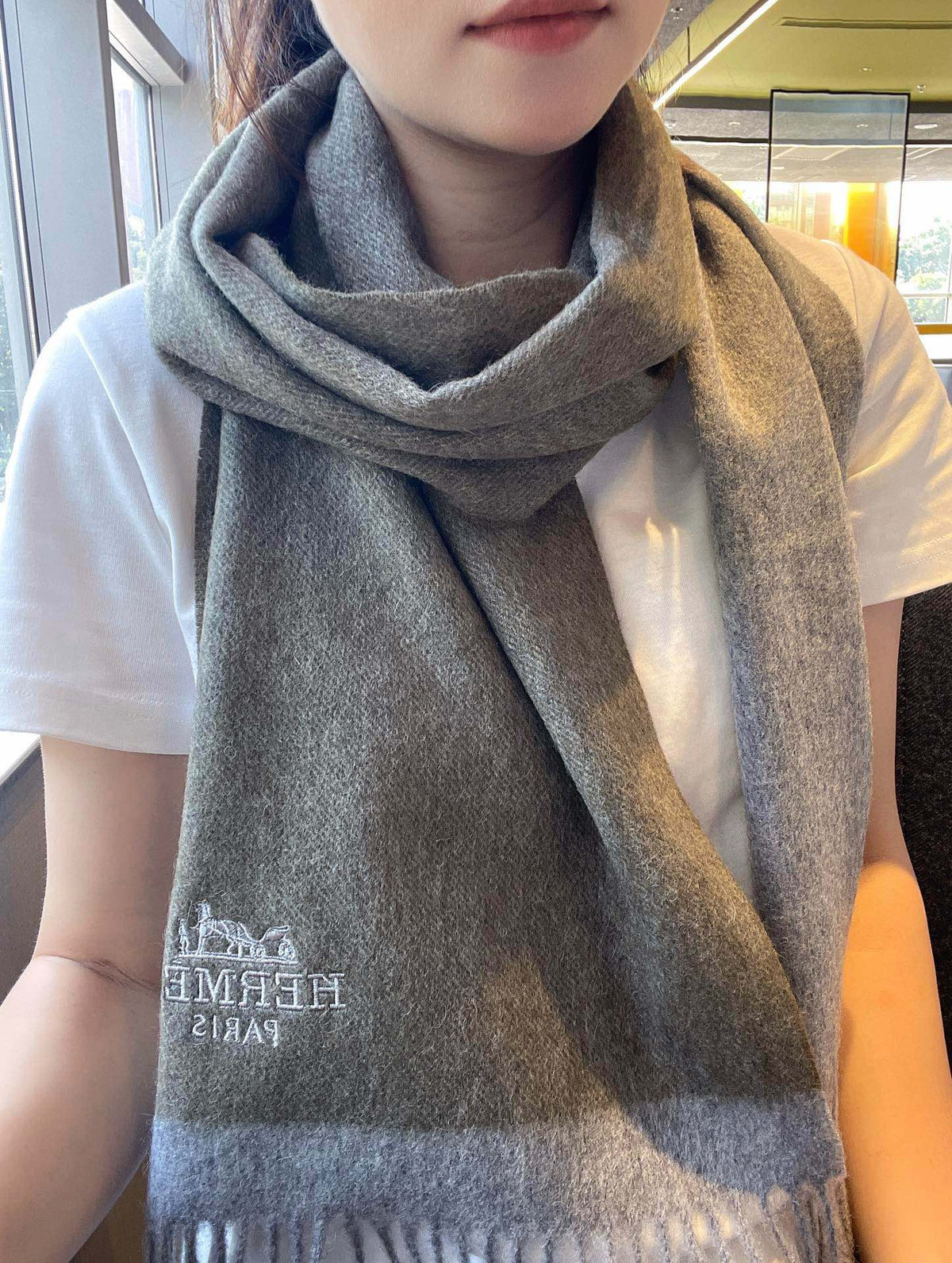 CASHMERE SCARF 180 CM ECRU BROWN