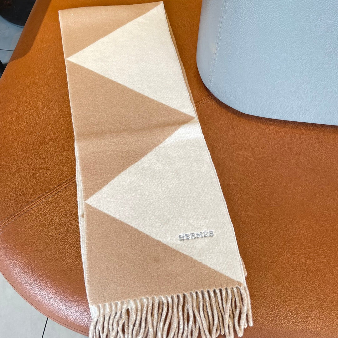 SCARF 150 CM IN LIGHT BROWN MIX WHITE CASHMERE