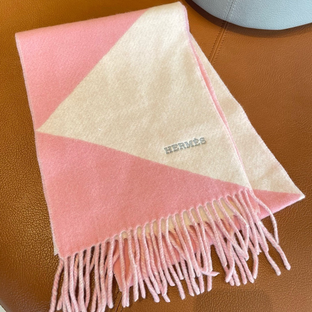 Geometric Scarf 151 CM IN Light Pink Mix White Cashmere