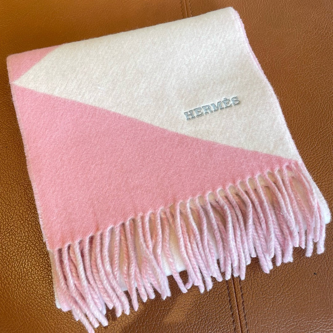 Geometric Scarf 151 CM IN Light Pink Mix White Cashmere