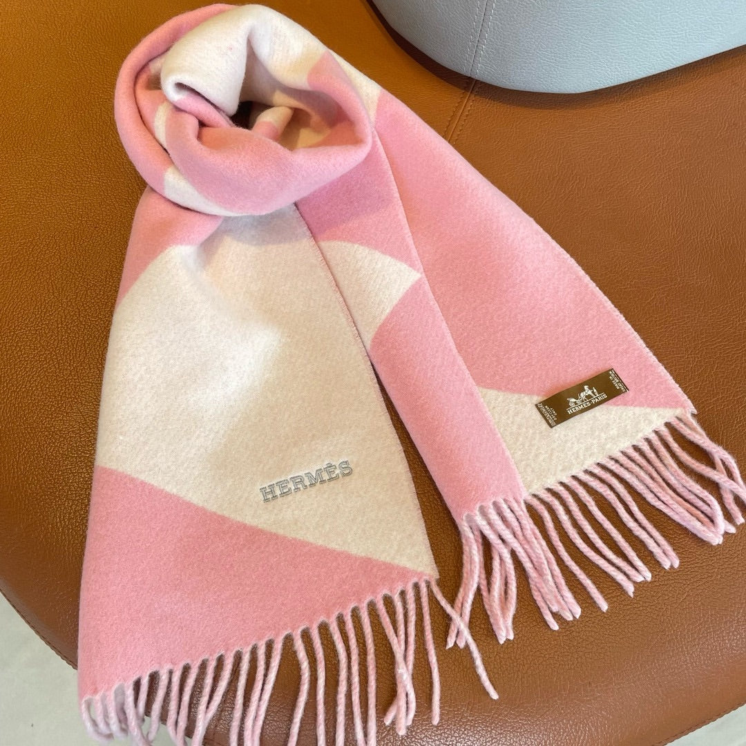 Geometric Scarf 151 CM IN Light Pink Mix White Cashmere