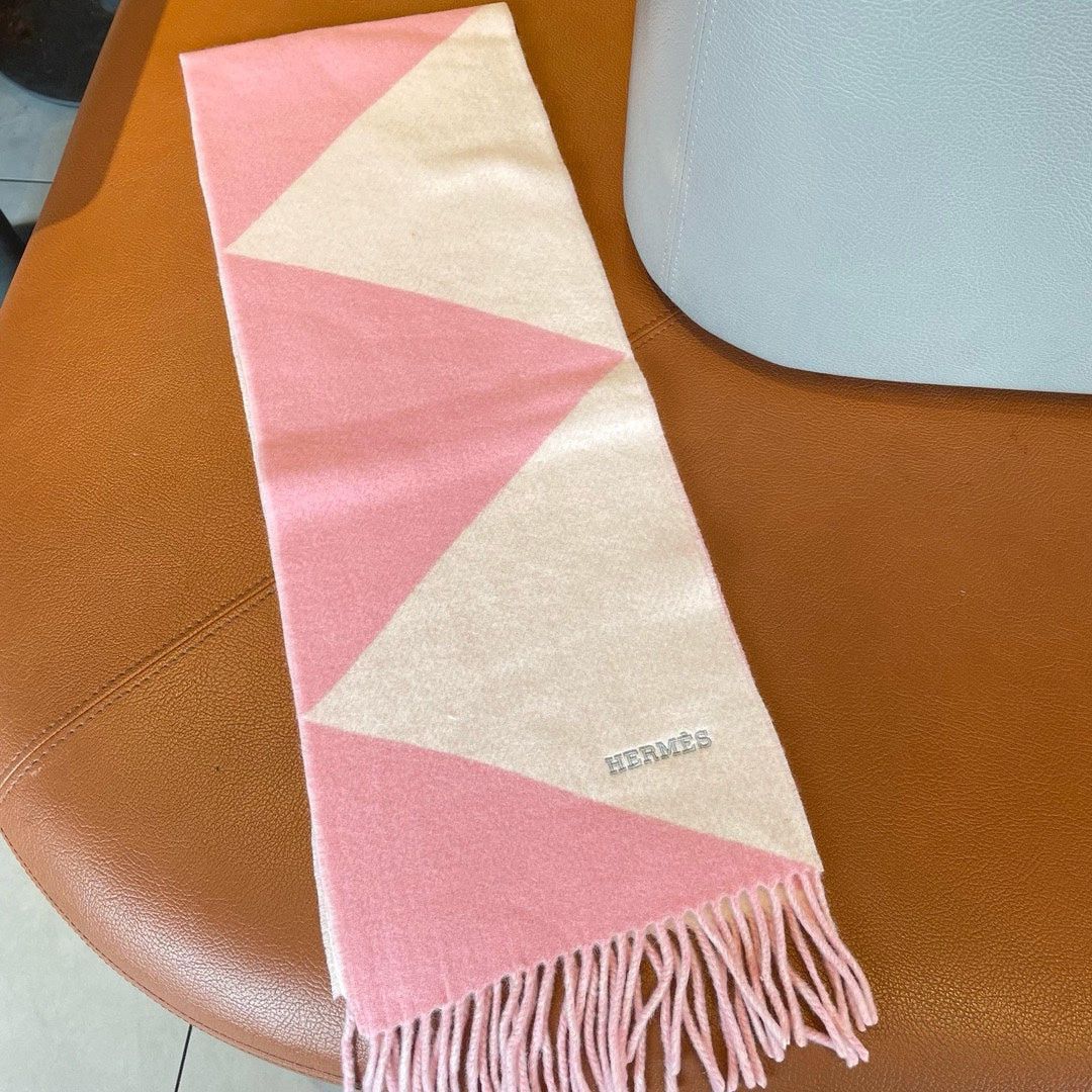 Geometric Scarf 151 CM IN Light Pink Mix White Cashmere