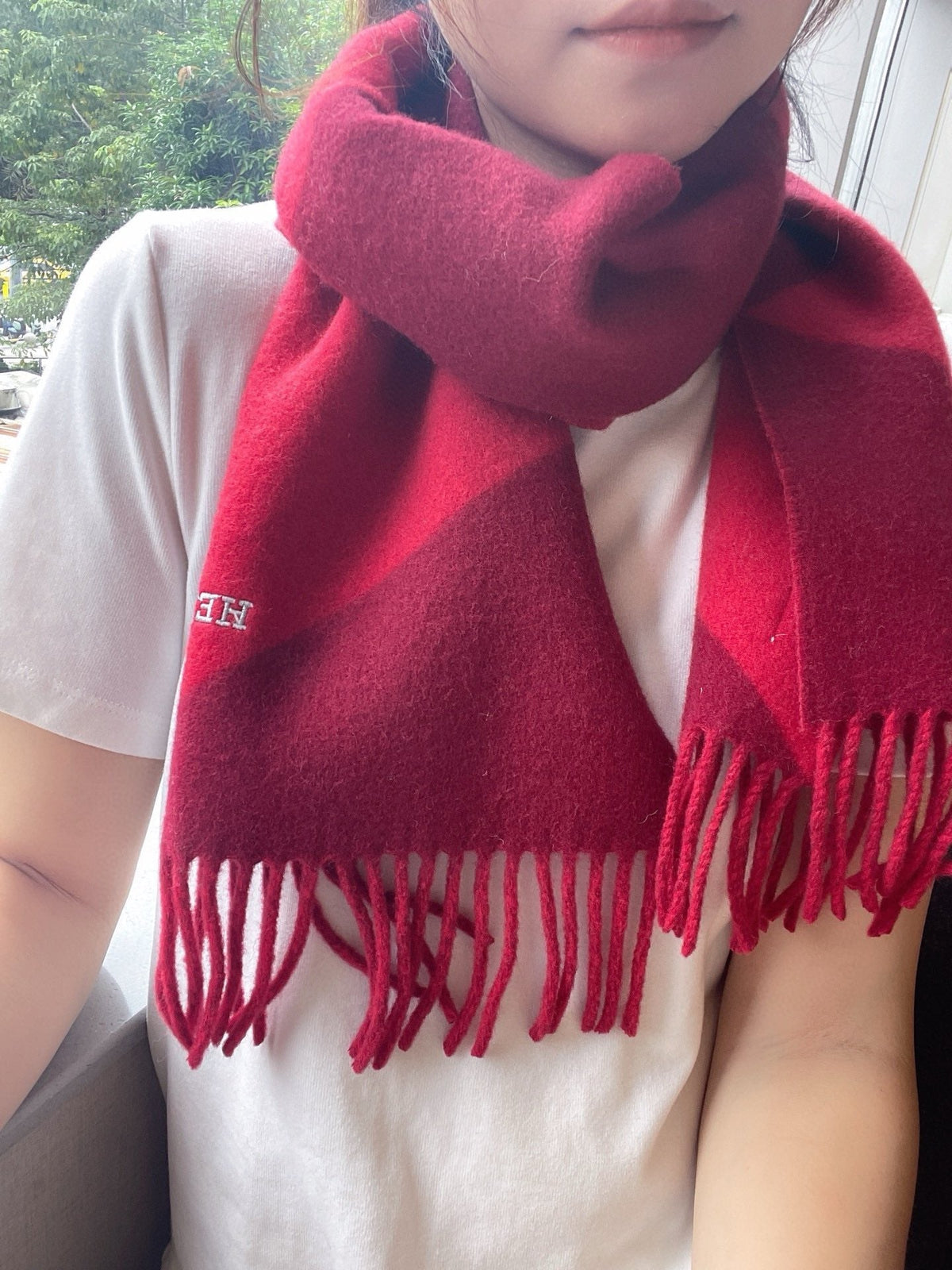 Geometric Scarf 151 CM IN Dark Red Mix Bright Red Cashmere