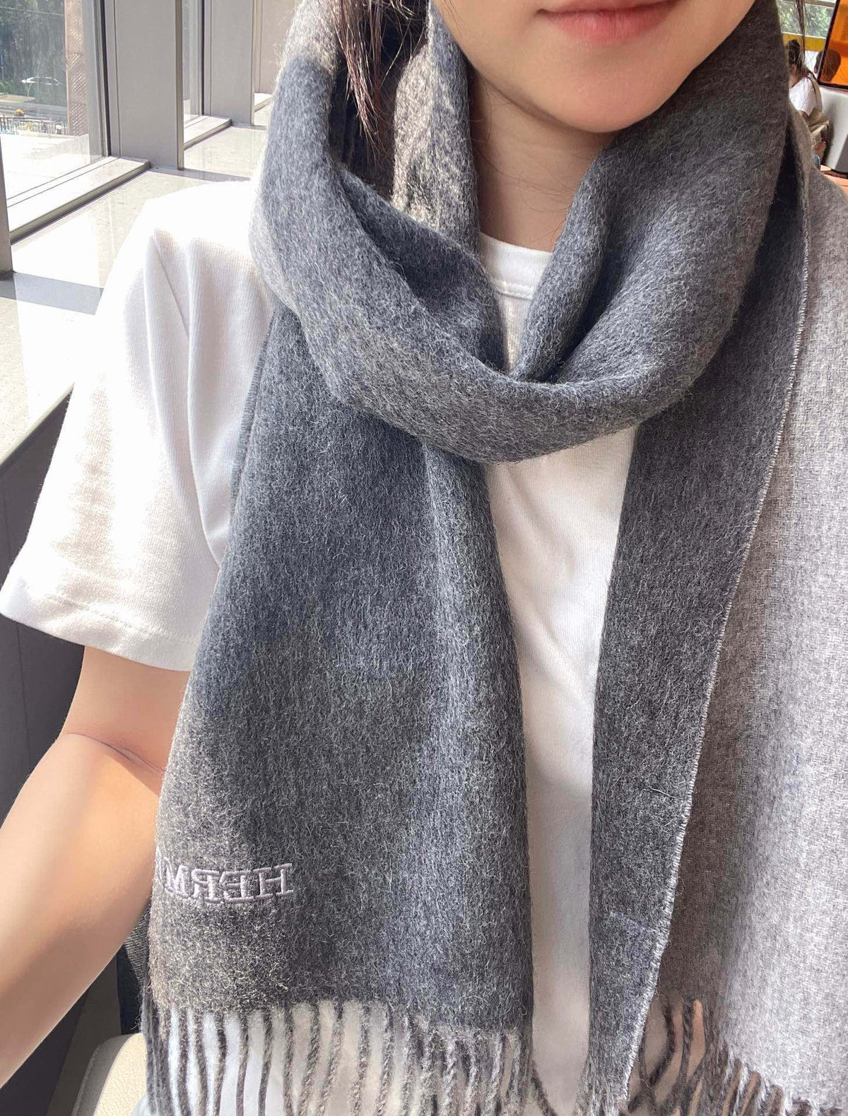 Scarf 180 CM In Grey Mix Light Grey Cashmere