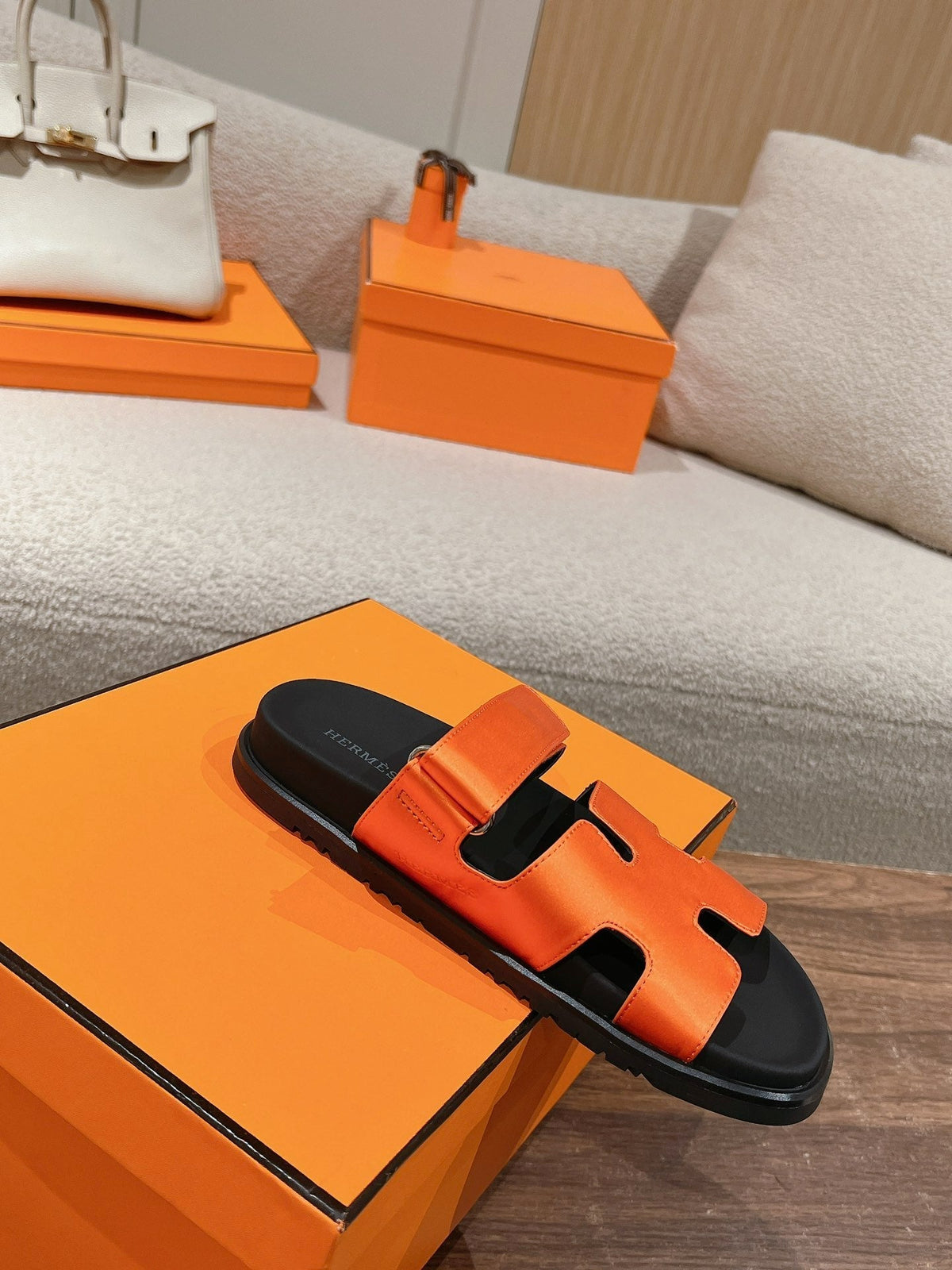 CHYPRE SANDAL BLACK MIX DARK ORANGE CALFSKIN