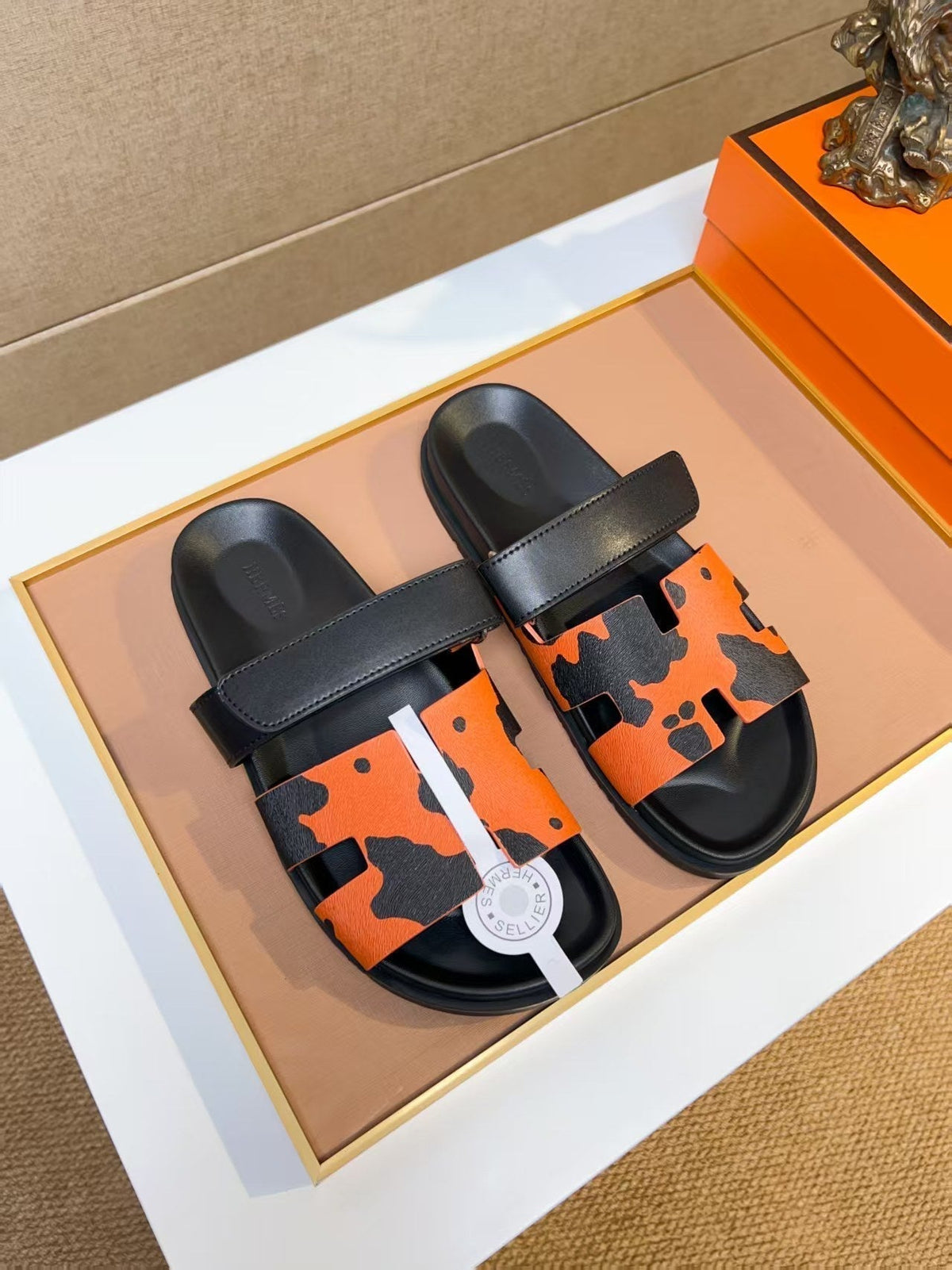 HM Men's Izmir Slide Orange Black Calfskin 744002