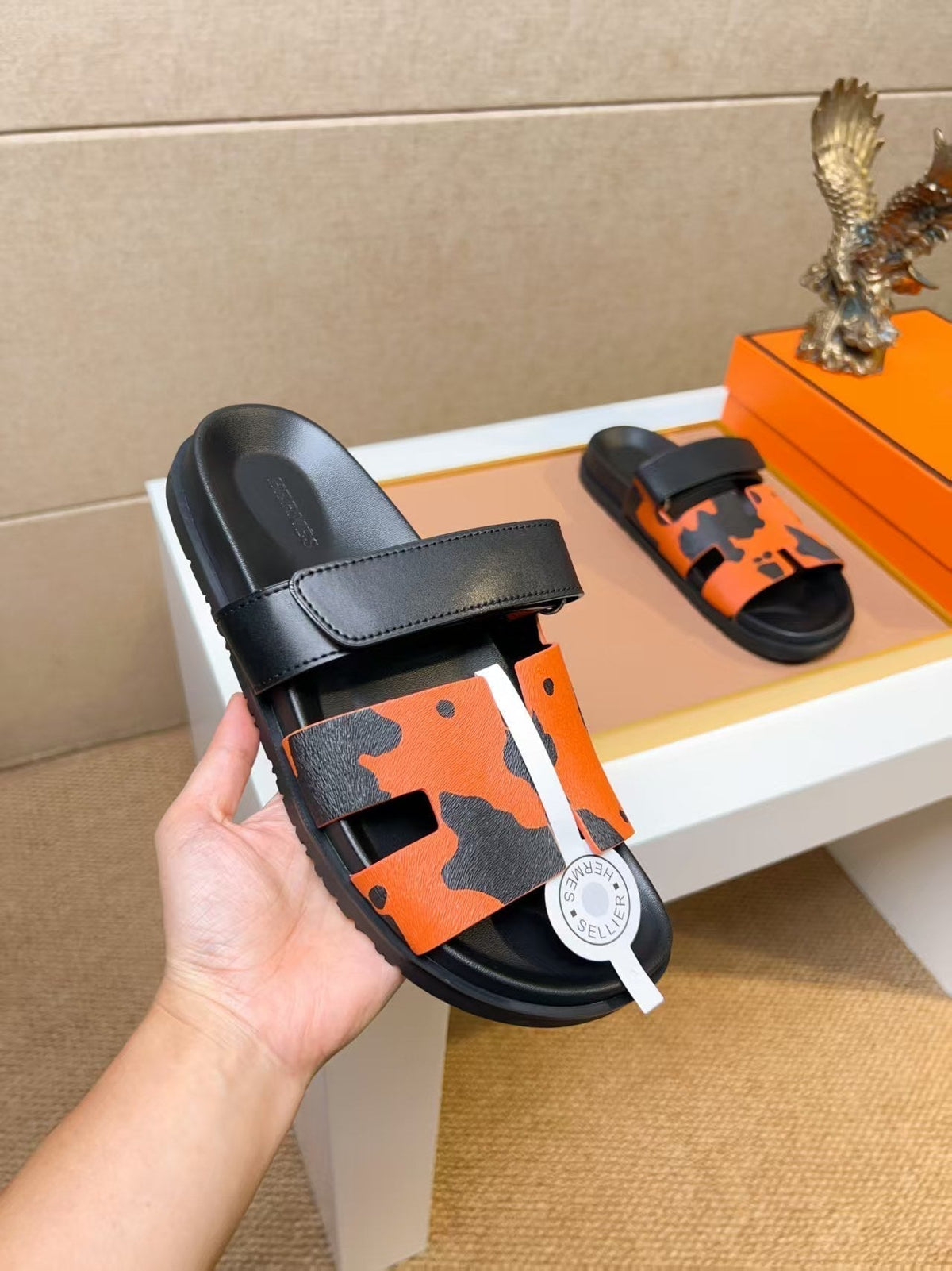 HM Men's Izmir Slide Orange Black Calfskin 744002