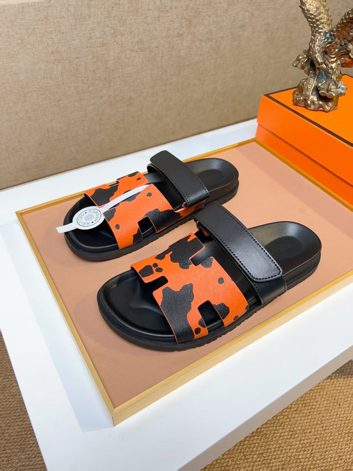 HM Men's Izmir Slide Orange Black Calfskin 744002