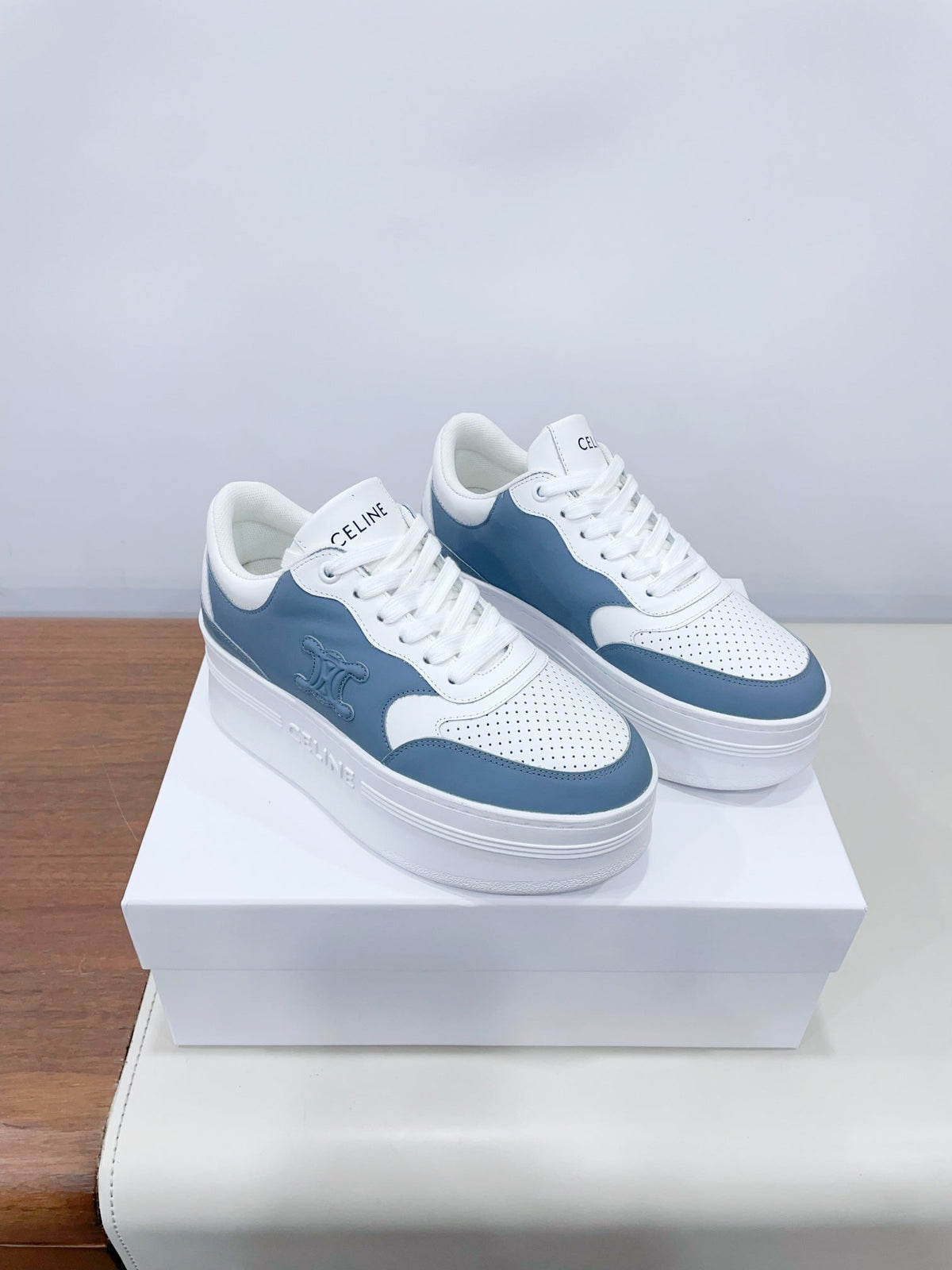 CELINE 25C Block Sneaker Blue mix White Calfskin 231999