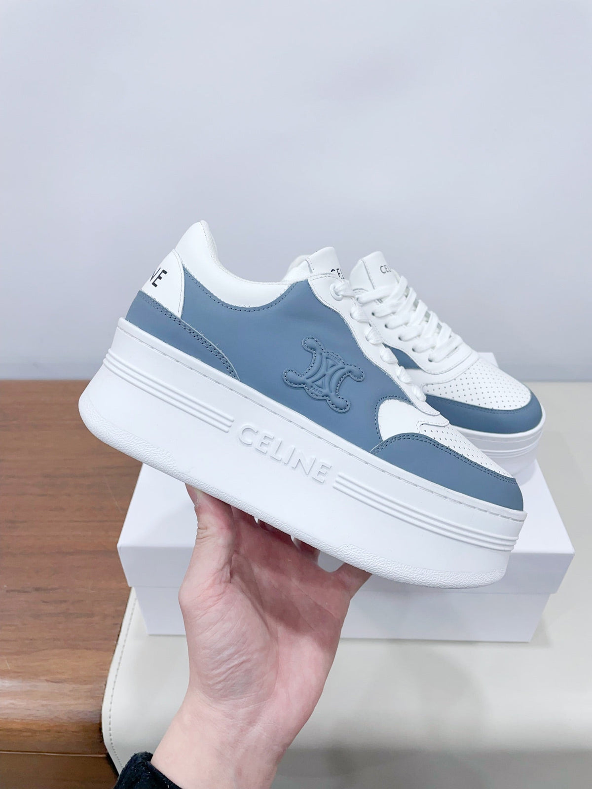 CELINE 25C Block Sneaker Blue mix White Calfskin 231999
