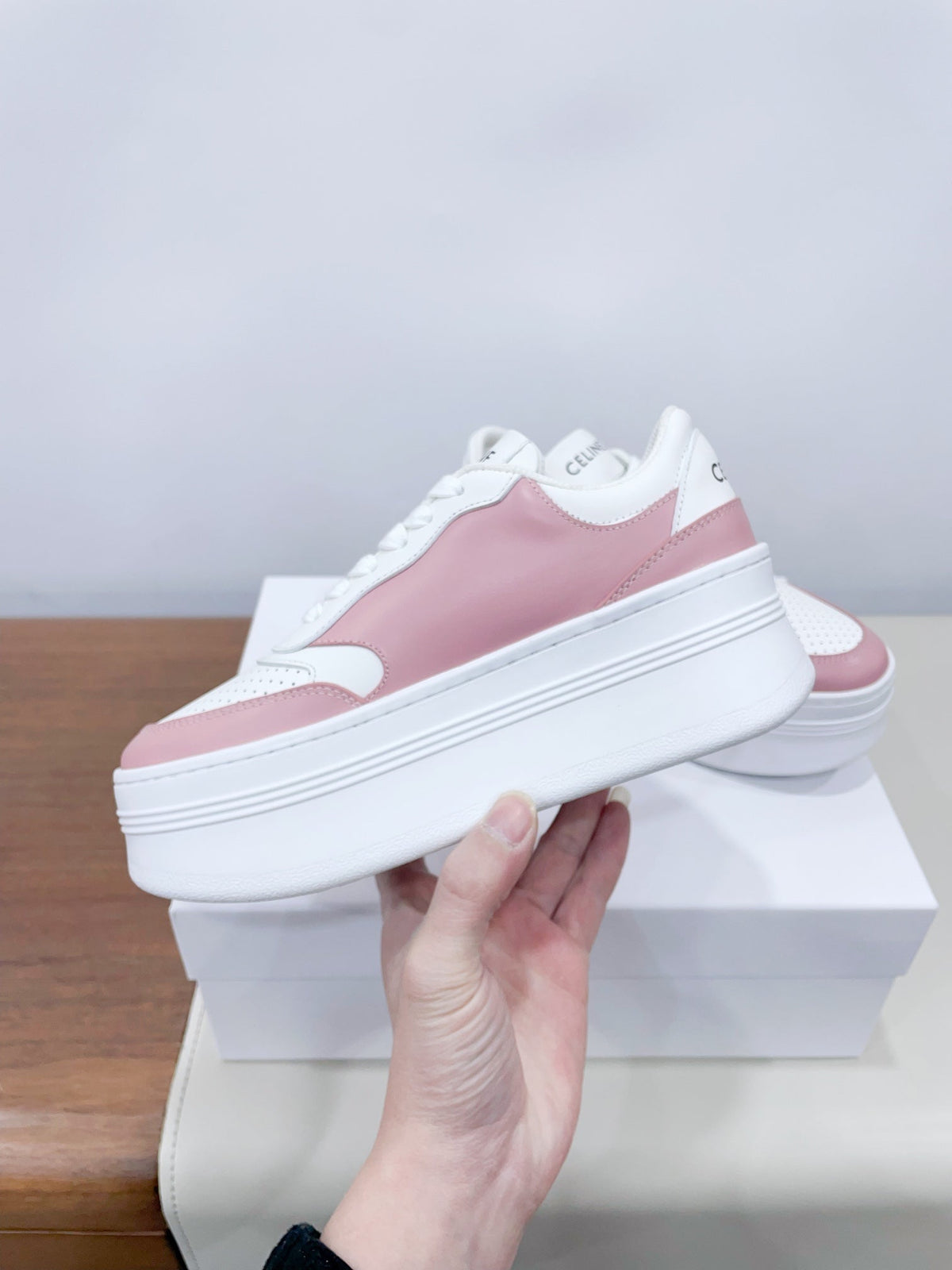 CELINE 25C Block Sneaker Pink mix White Calfskin 232000
