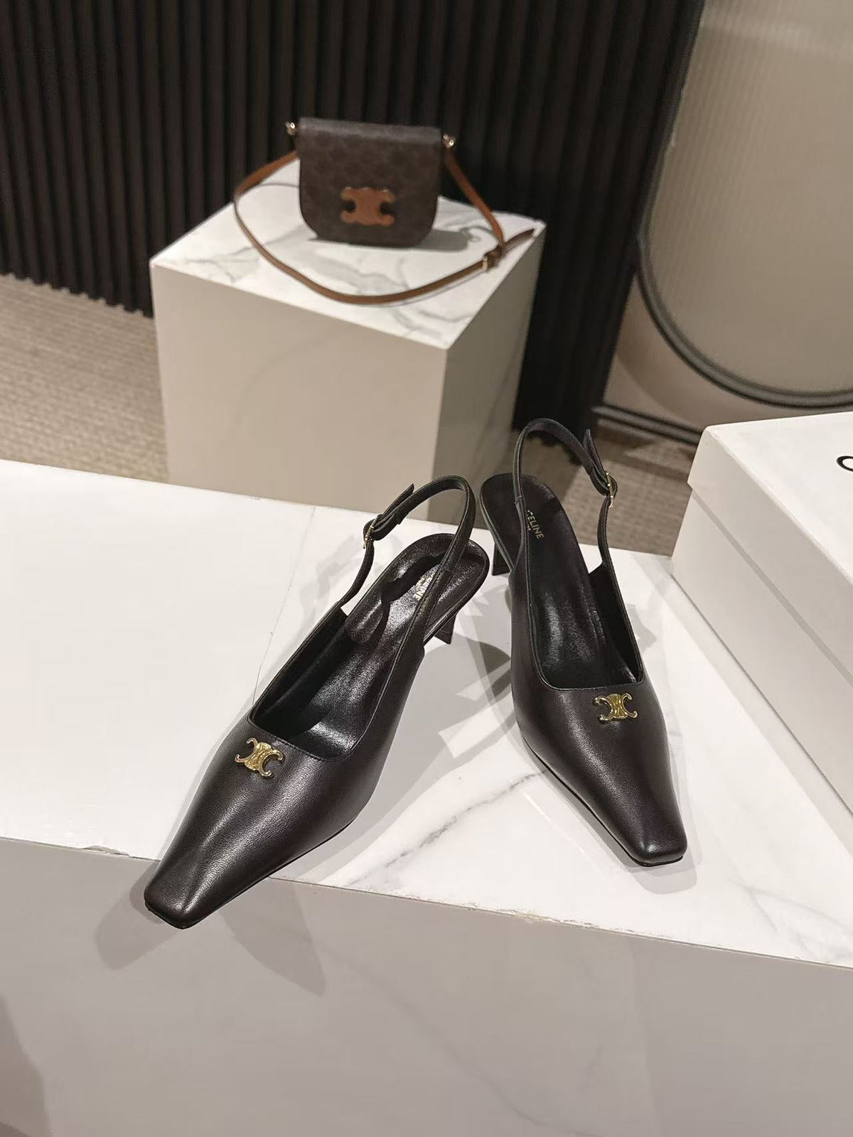 Celine 26 Slingback Pumps Triomphe Logo 65mm Leather 775158