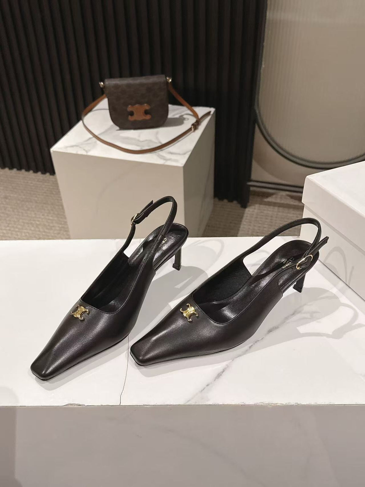 Celine 26 Slingback Pumps Triomphe Logo 65mm Leather 775158