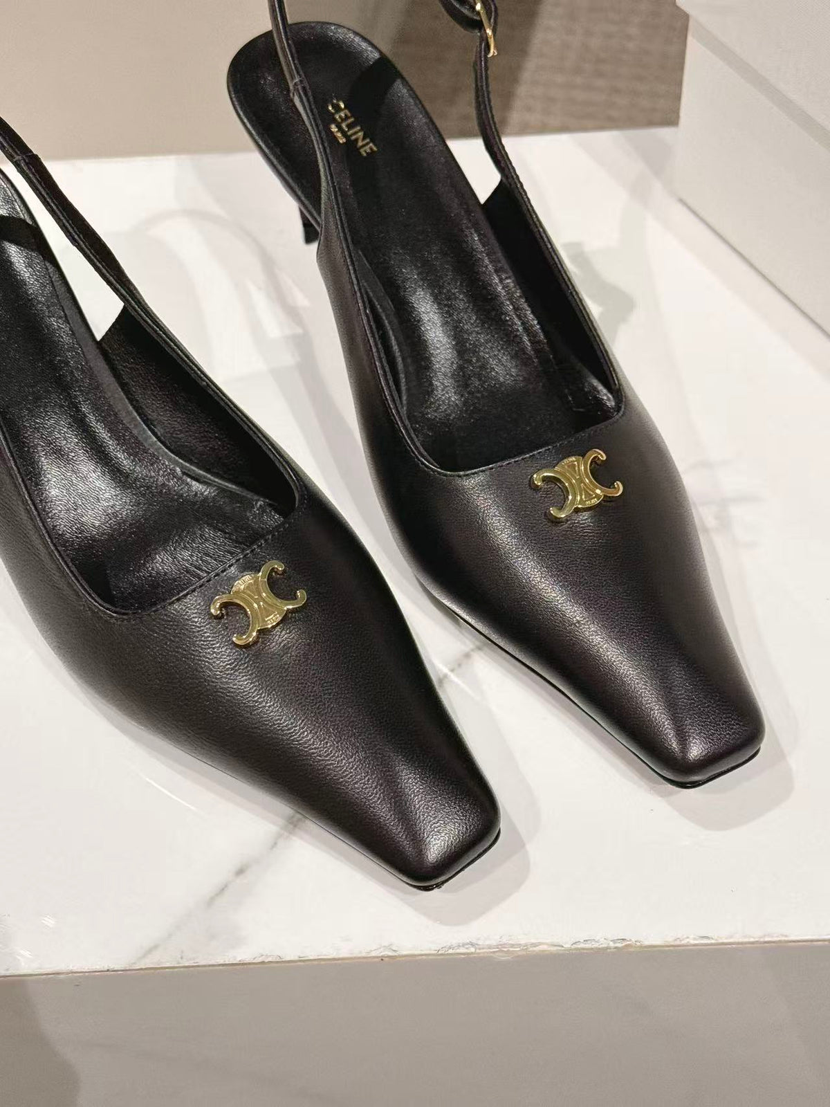 Celine 26 Slingback Pumps Triomphe Logo 65mm Leather 775158