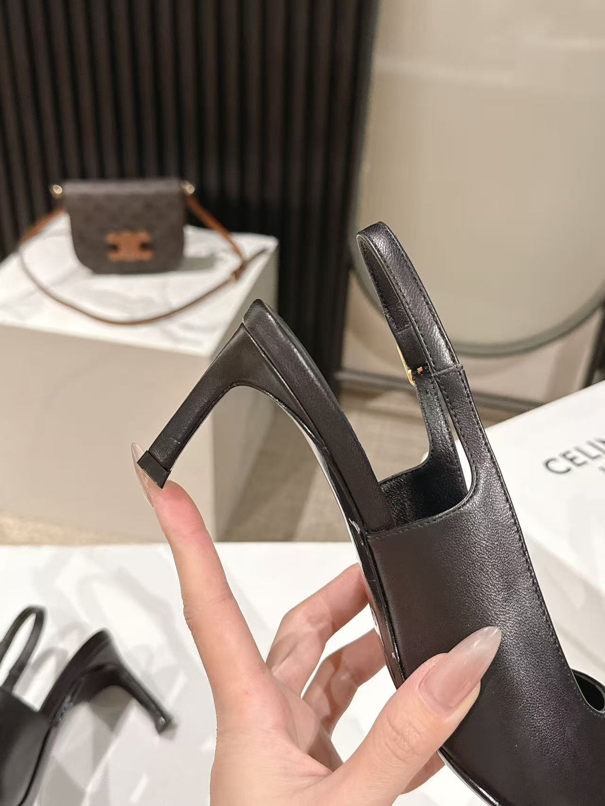 Celine 26 Slingback Pumps Triomphe Logo 65mm Leather 775158
