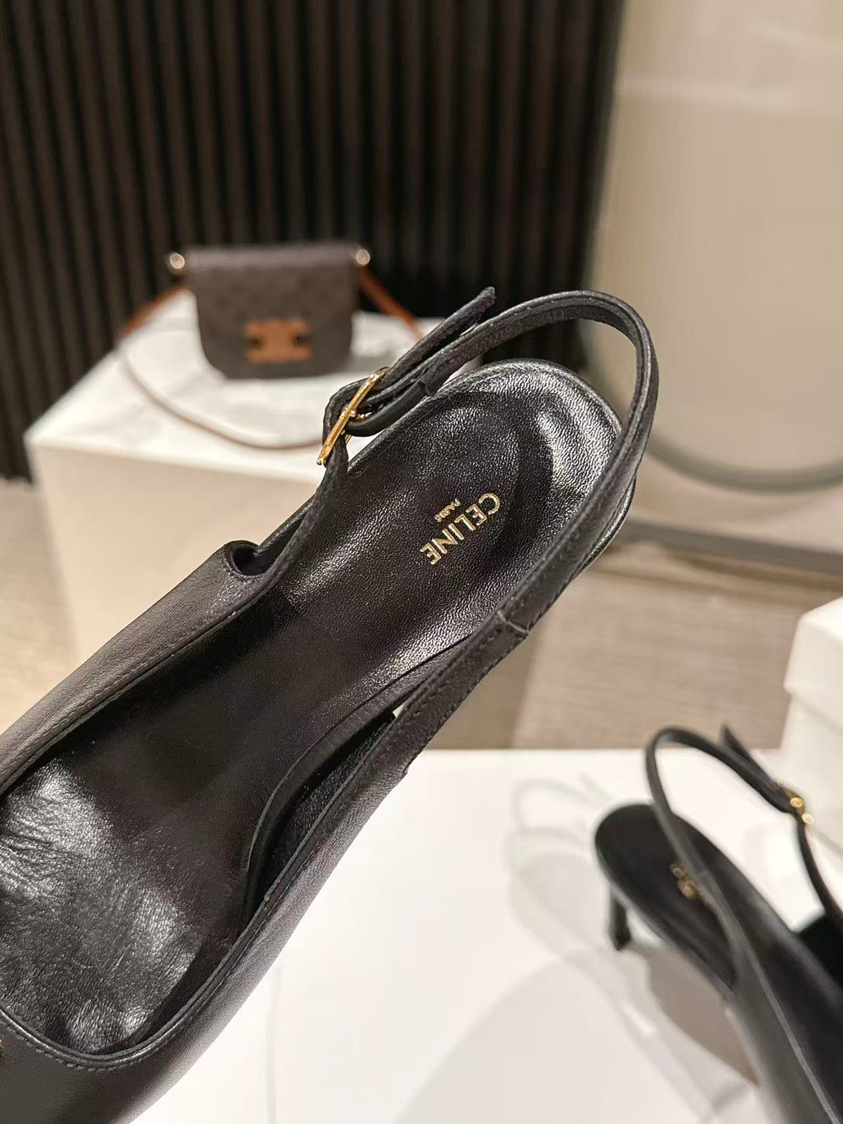 Celine 26 Slingback Pumps Triomphe Logo 65mm Leather 775158