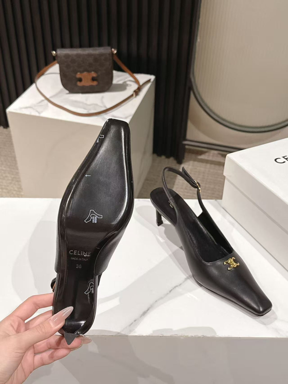 Celine 26 Slingback Pumps Triomphe Logo 65mm Leather 775158
