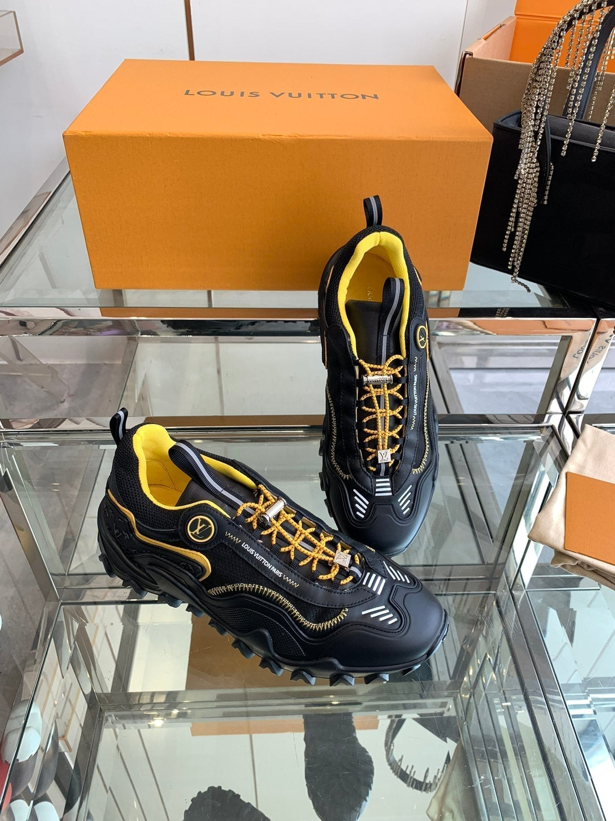 LV Rush Sneaker 40mm Black Yellow Cowhide