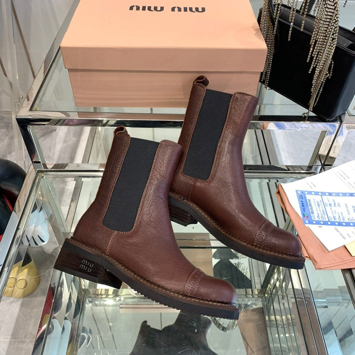 Miu Boots Brown Earth Vegetable Blended Cowhide