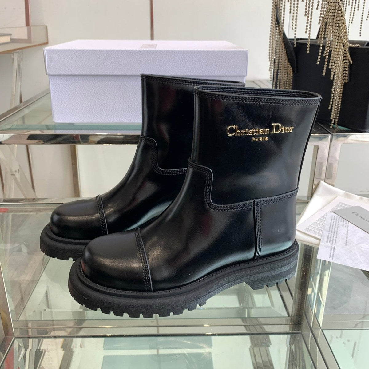 CD Ankle Boot Glossy Black Calfskin