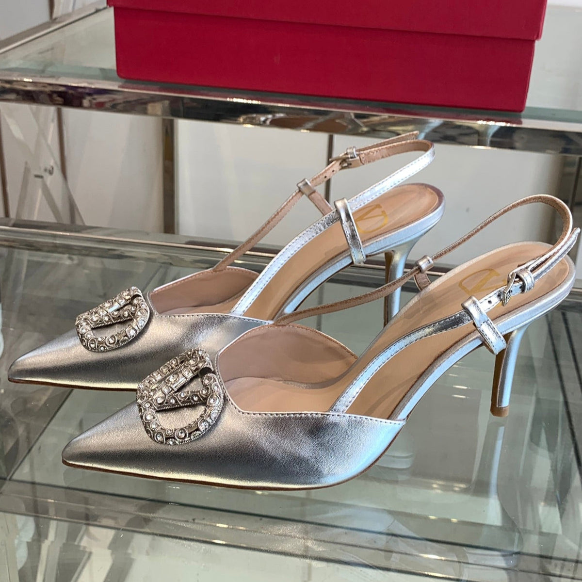 VT 25 High Heels Slingbacks Silver Cowhide 292337