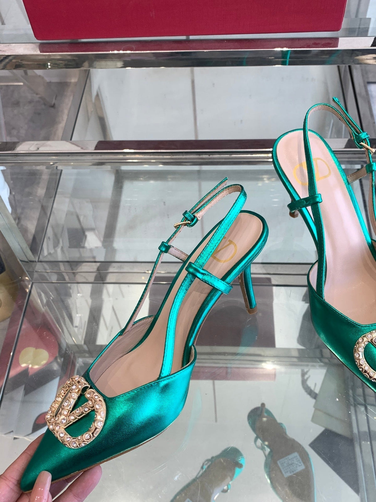 VT 25 High Heels Slingbacks Emerald Green Cowhide 292338