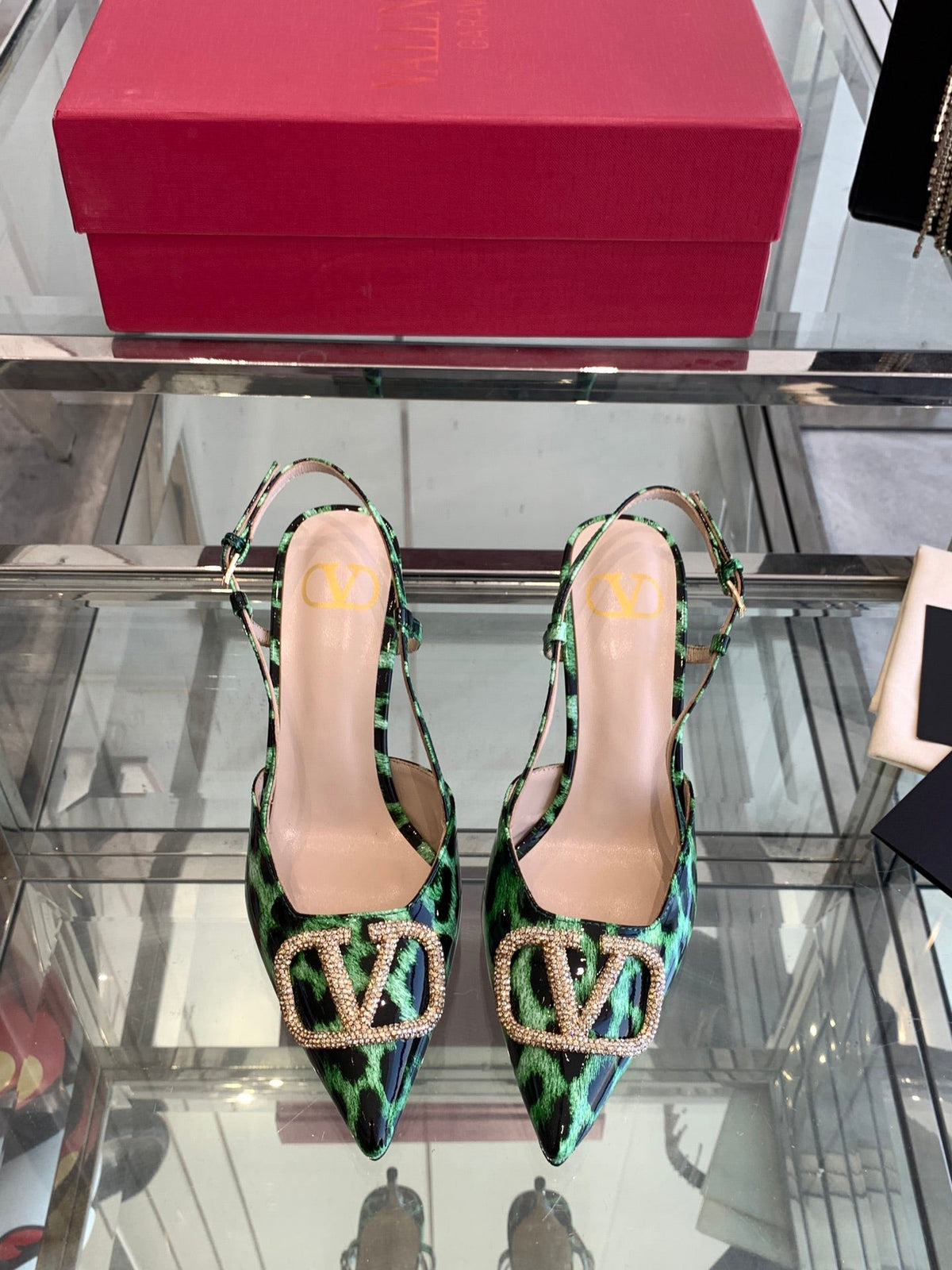 VT 25 High Heels Slingbacks Green Leopard Cowhide 292347